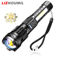 LIZHOUMIL ไฟสปอตไลท์ฉุกเฉินพร้อมเชือกกันขโมย,โคมไฟกลางแจ้งชาร์จใหม่ได้ Usb ไฟฉายกันน้ำ