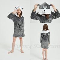 2-12T Kids Cartoon Bath Robes Winter Childrens Bathrobe Kigurumi Animal Wolf Flannel Sleepwear For Boys Girls Pyjamas Nightgown