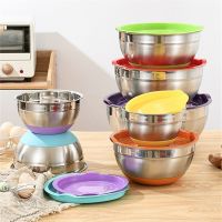 ETXStainless Steel Salad Mixing Bowl with Lid Non-Slip Silicone Bottom Fruit Vegetable Bowls Egg Beater Basin Dough Food Container