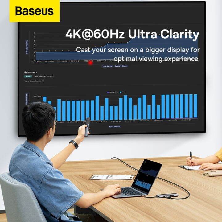 baseus-อุปกรณ์แยกสัญญาณ-usb-type-c-เป็น-hdmi-usb-ฮับ-usb-c-to-hdmi-เข้ากันได้-rj45ตัวอ่าน-sd-pd-100w-usb-ชาร์จ3-0ศูนย์กลางสำหรับ-macbook-pro-แท่นวางมือถือแยก-feona