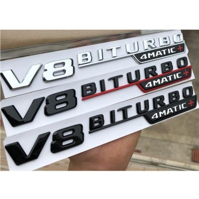 Chrome Black Letters Red Cross V8 BITURBO 4MATIC Fender Emblems Badges for Mercedes Benz AMG W205 W213 X253 W166 C292