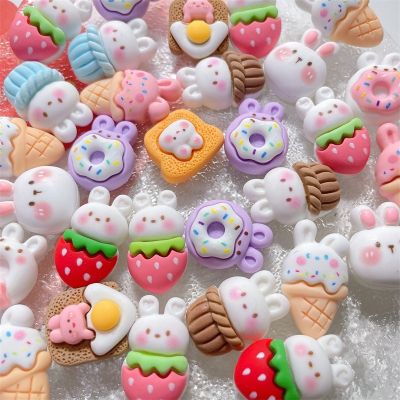 10Pcs/lot Cute Dessert Rabbit Ice Cream Popsicle Donut Bread Bunny Resin Flatback DIY Phone Case Hair Rope Cup Stickers Accessories
