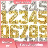 RUPANBO039392692 20pcs 2ชุดค่ะ แผ่นพลอยเทียมรูปตัวเลข แผ่นติดด้วยการรีด การทำหัตถกรรม DIY กลิตเตอร์ ตกแต่งด้วยการตกแต่ง