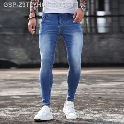 Jeans Jeans Magro E Lavado Masculino Monocromático Calça Lápis ยืด Streetwear เข้ารูปพอดี De Corrida Azul Moda