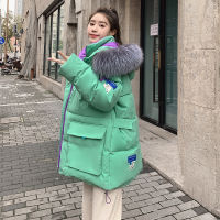 【cw】 Womens Cotton-Padded Clothes 2022 Winter New Korean Style Mid-Length Contrast Color Loose Padded Jacket Fashionable Jacket Cotton-Padded Coat Womens Fashion ！