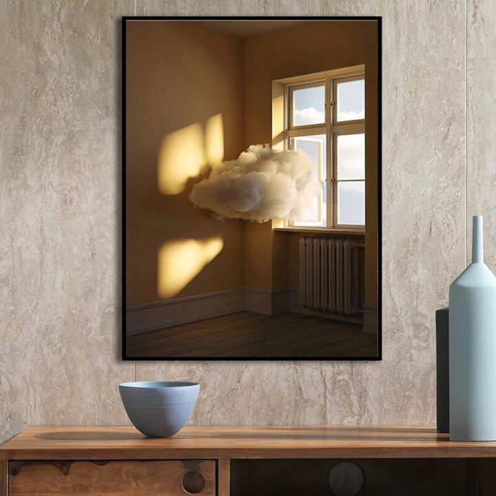 ที่ทันสมัยเมฆแสงและเงาการตั้งค่าอาทิตย์หน้าต่างโปสเตอร์-ผ้าใบพิมพ์นอร์ดิกตกแต่งบ้านผนังศิลปะ-ภาพวาดตกแต่งที่ไม่ซ้ำกัน