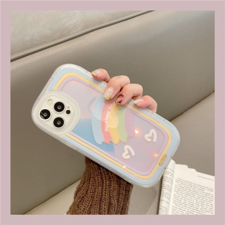 เลเซอร์สายรุ้งเคสโทรศัพท์สำหรับ-apple-12-stick-รูปยิ้มเคสโทรศัพท์สำหรับ-iphone-13-11-หญิง-xsmax-สุทธิสีแดง-x-xr-น่ารักซิลิโคนป้องกันการตก-soft-case-สำหรับ-iphone-8-plus