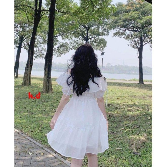 Váy 2 Dây Buộc Nơ Vai Vintage Nữ [????Đầm dáng ngắn, babydoll bánh ...