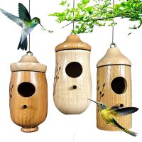 Wooden Bird House for Outside Hanging, 3Pcs Bird Swing Bird Nest for Sparrow