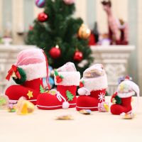 4 Sizes Home Decoration Supplies Christmas Candy Boots Santa Claus Flocking Boots Stockings Decorative Candy Gift Box