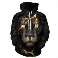 ขาย EN ผู้ชาย Hoodies คู่ยาวเสื้อมีฮู้ดแขนยาว 3D Lion เสื้อกันหนาวมีฮูดพิมพ์ลาย Pullover Tops