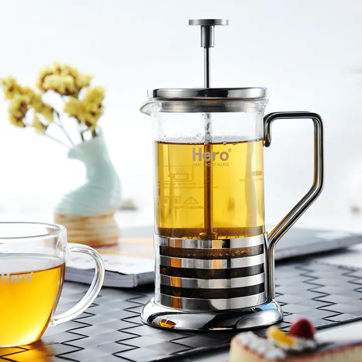 Hero pressure pot stainless steel coffee pot glass tea maker set