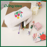 Living idea กระเป๋าเครื่องสําอาง กระเป๋าดินสอ ผ้ากํามะหยี่ขนนิ่ม ลายดอกทิวลิป แบบพกพา ❣ พร้อมส่งในไทย ❣