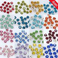 40สี4มม. 100ชิ้น/แพ็คแก้วทรงกลมเย็บ Rhinestone กับกรงเล็บเงินสำหรับเครื่องประดับชุดแต่งงานเสื้อผ้าเครื่องแต่งกายหัตถกรรม Trims