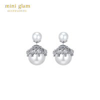 Miniglam Monarch Double Pearl Ball Earrings ต่างหูมุกทรงกลมสีขาวประดับเพชรคริสตัล S925