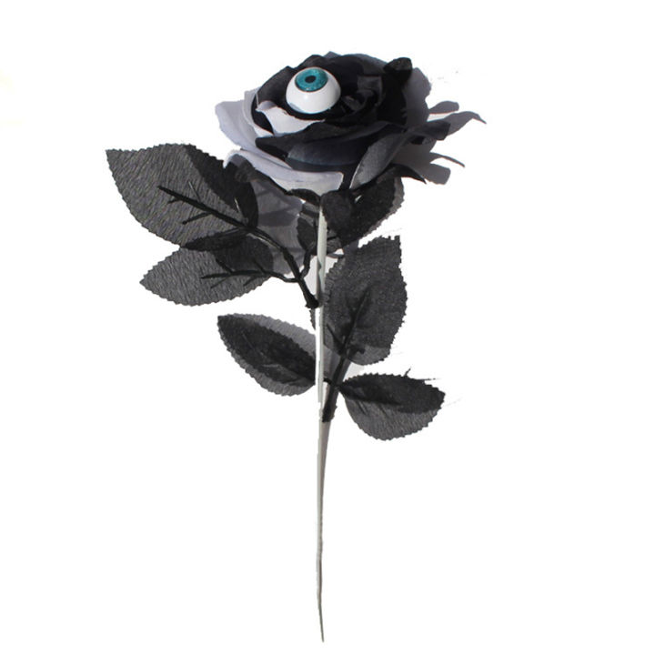 เครื่องตกแต่งบ้านวันฮาโลวีนช่อดอกกุหลาบประดิษฐ์ผ้าไหม-abl-ดอกไม้ปลอมดอกกุหลาบสีดำจำลอง