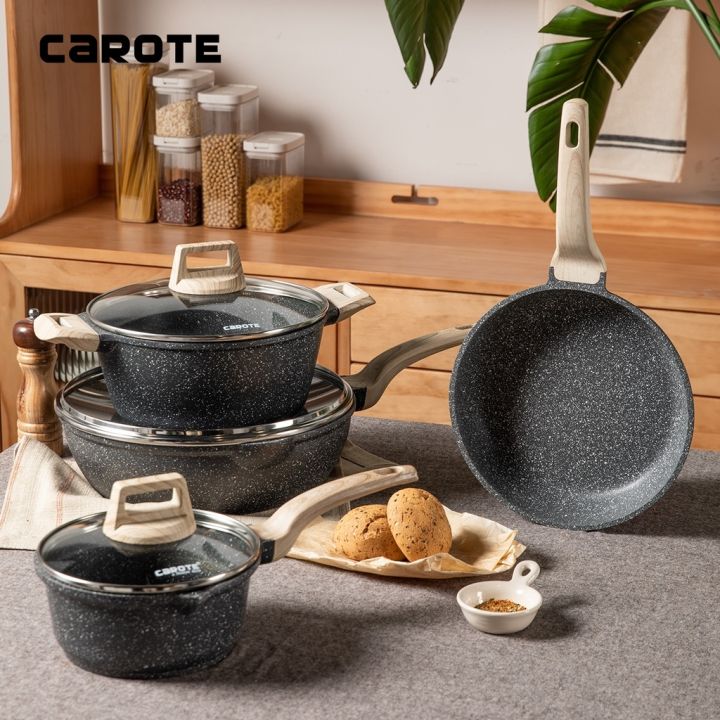 Carote Non Stick Frying Pan kitchen cookware set 4 pcs Kawali wok pot  Die-Cast Suitable all stoves