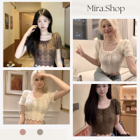 Mira_shop เสื้อไหมพรม เสื้อมินิมอล สไตล์เกาหลี ผ้าไหมพรม ผ้ายืด 1565#