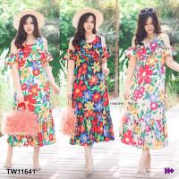 ชุดเดรสผู้หญิง เดรส ชุดเดรส dress เดรสผู้หญิง ชุดเดรสสวยๆหรู ❤️ TW11641 Maxi Dress สาวอวบ เดรสแขนกุด แต่งระบายรอบแขน ตัวยาวแต่ระบายที่ชายกระโปรง ทรงน่ารัก ใส่ง่าย