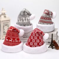 Christmas Hat Autumn Winter Knitted Christmas Hat Cartoon Pattern Short Plush Pointed with Cute Pompon Santa Cap for Outdoor