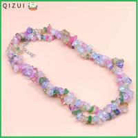 QIZUI หลากสี สร้อยคอหินชิป จี้แบบพิเศษ เครื่องประดับสำหรับตกแต่ง ห่วงโซ่ลูกปัด ของขวัญสำหรับเด็ก เครื่องประดับอัญมณีอัญมณี สร้อยคอคริสตัลธรรมชาติ สาวๆ