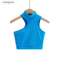 Littlegroot [2023 new HOT FASHION] เสื้อกล้ามคอเต่าแขนกุดเข้ารูปของผู้หญิงสีพื้นครึ่งเซ็กซี่แบบอเมริกันแหวกแนว