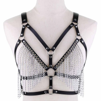 Leather Chain Harness Body Chest Goth Punk y Chain Necklace Top Women Summer Festival Fashion Cage Jewelry