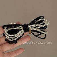 【hot】✉  Exquisite French pearl velvet bow hairpin luxury high-end fairy temperament retro