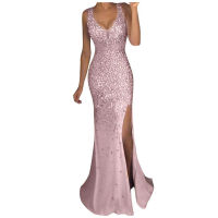 Sexy Cocktail Sequin Party Long Dress Woman Split Prom Sleeveless Bodycon Dress Elegant Dresses For Women  Robes De Cocktail