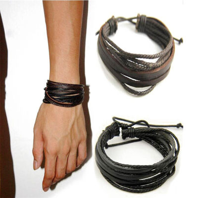 Fashion Adjustable Wrist Strap Handmade PU Leather Hand-woven Multilayer