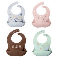 【CW】 Soft Baby Silicone Bibs Cartoon Printed Kids Boy Adjustable Children Bib Feeding