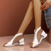 Coarse Heel Spring and Autumn Sandal New Small Square Head Low Heel Cool Boots Spell Color Roman Gauze Womens Shoes