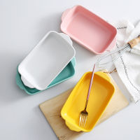 Nordic Creative Ceramic Baking Pan Deep Rectangular Cheese Baked Rice Plate Binaural Baking Baking Bowl Microwave Oven