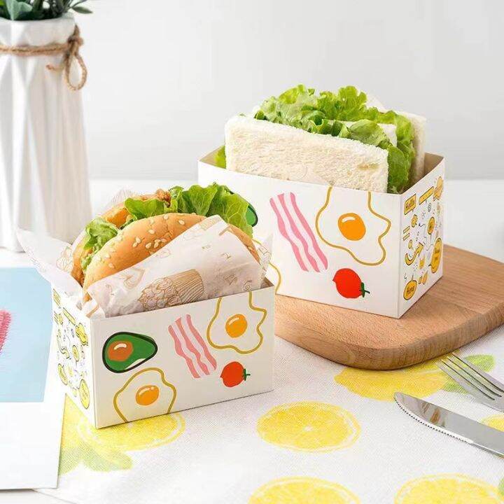 50pcs Korean Sandwich Packaging Box Toast Bread Packaging Box Burger