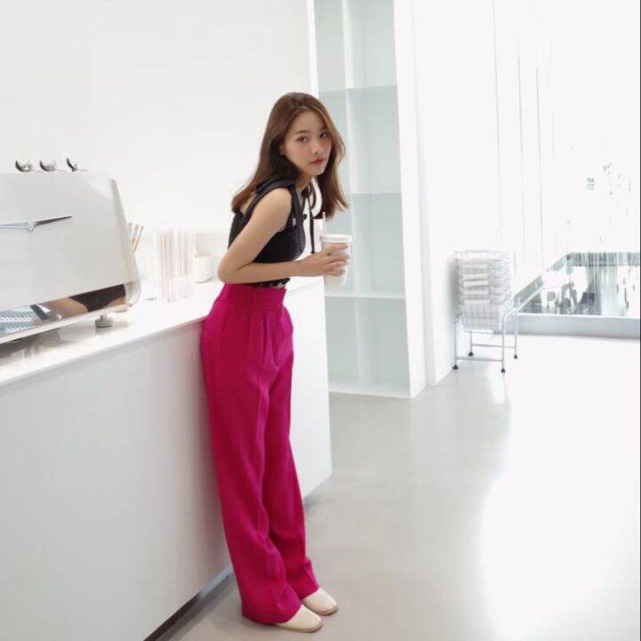 hellogherkin-marnii-pants-summer-pink-กางเกงเอวสูง-ทรงกระบอกตรง-ซัมเมอร์-สีชมพู