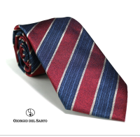 Giorgio Del Sarto Necktie 7.5 cm Red with Blue Stripe Fabric Texture เนคไทสีน้ำเงินมีเท็กเจอร์