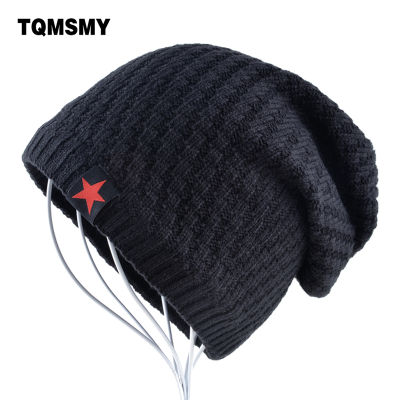 Solid color Winter hats for men plus velvet keep warm beanies man Knitted wool bonnet Red Star hat Hip Hop caps Autumn gorros