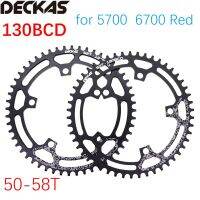 Deckas Chainring 130 Bcd รอบสำหรับ Shimano 5700 6700 50 52 55 58 T 60T 130bcd จานจักรยานเสือหมอบสำหรับ Sram สีแดง