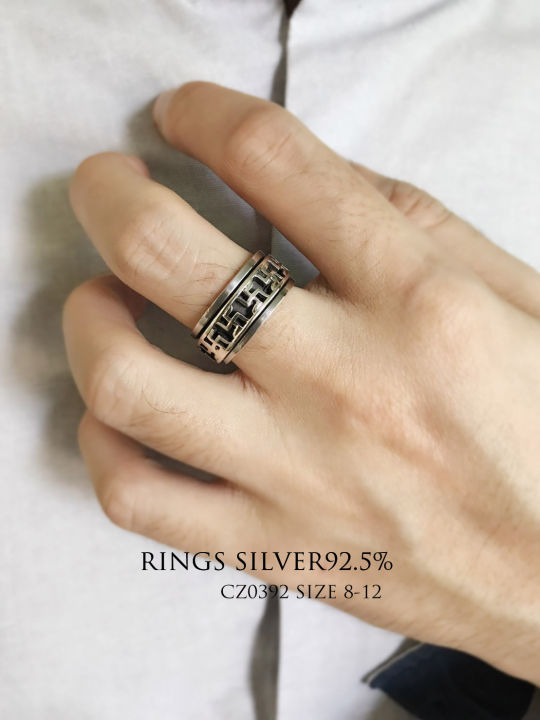 แหวนเงินแท้92-5-แหวนหมุน-แบบรมดำ-หน้ากว้าง-10-mm-size-8-12-เรือนเงินแท้