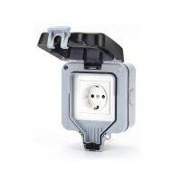 IP66 Weatherproof Waterproof Outdoor White Black Wall Power Socket 16A EU Standard Outlet Grounded AC 220V Power Points  Switches Savers Power Points