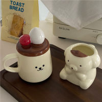 ประเทศเกาหลีใต้ ins Feng Blogger Pudding Dog ถ้วยเซรามิกแก้วกาแฟการ์ตูนพร้อมฝาคู่ถ้วยน้ำถ้วยนม