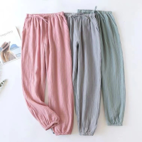 Womens Pure Cotton Yarn Pyjamas Solid Color Slim Home Pants Elastic Waist Pocket Sleep Bottoms Lounge Pants Pajamas for Women