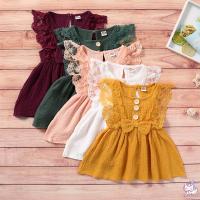 Mikrdoo Toddler Baby Girl Dress Cotton Linen Solid Sleeveless Lace Fly Sleeve Ruffle Button Dresses Cute Princess Style