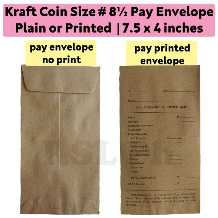 Coin Envelope 500 Pcs Size No. 8½ (7.5 in. x 4 in.) Pay Envelope