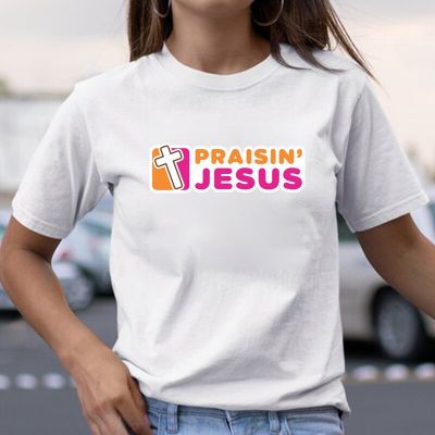 Jesus เสื้อยืดคอกลมแขนลำลองขาสั้นพิมพ์ลายแฟชั่นสำหรับผู้ชายผู้หญิงเสื้อกางเขนคริสเตียนศาสนาคอกลมแฟชั่นผ้าคอตตอน100%