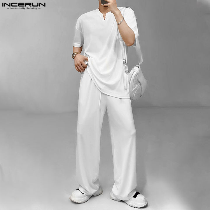 incerun-เสื้อยืดแขนสั้นทรงหลวมลำลองสำหรับผู้ชาย-ชุดแฟชั่นสไตล์เกาหลีสำหรับเล่นโยคะ