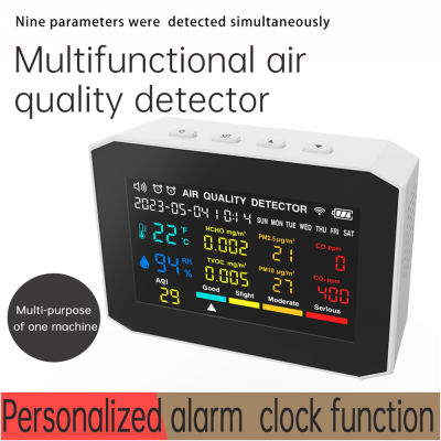 สาย Fansline PM10 PM2.5 9in1แบบพกพา CO2มีเตอร์วัดคุณภาพอากาศอุปกรณ์ทดสอบความชื้นและอุณหภูมิแบบ HCHO AQI ตัวตรวจจับคาร์บอนไดออกไซด์หน้าจอสีพร้อมฟังก์ชันการแสดงข้อมูลเวลาและสัปดาห์