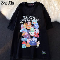 Zhu Xia เสื้อยืดผู้หญิงลายการ์ตูนอเมริกัน,แขนสั้นพิมพ์ลาย2023ดีไซน์เฉพาะสำหรับคู่รักขนาดใหญ่