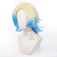 Michael Kaiser คอสเพลย์วิกผมอะนิเมะสีฟ้าล็อคคอสเพลย์ผู้ชาย Gradient No.10 Kaiser Wigs ทนความร้อน Prop