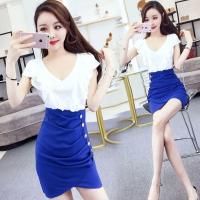 Summer V Neck Hip Dress Lotus Leaf Slimmer Look Classy Buckle Skirt Korean Version